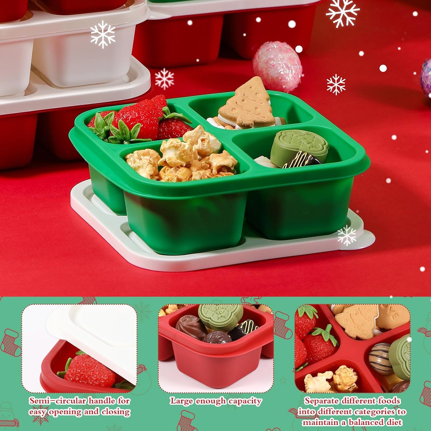 Honeydak 10 Pack Bento Snack Containers 4 Compartment Snack Boxes Reusable Containers with Lids Divided Meal Prep Lunch Food Storage Box for School Work Travel