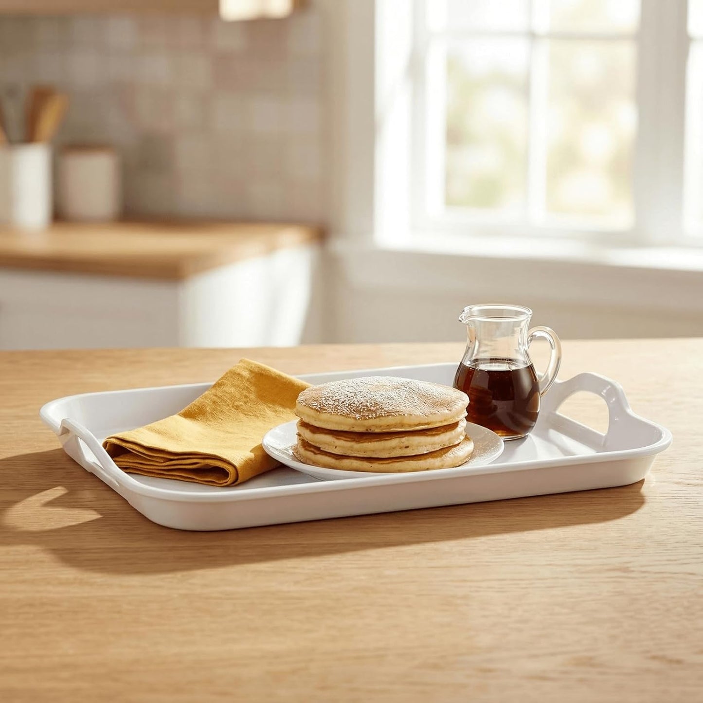YOUEON 3 Pack White Large Melamine Serving Tray with Handles, 17"x 12" Rectangular Serving Platter Set, Food Serving Trays for Party, Entertaining, Appetizer, Buffet