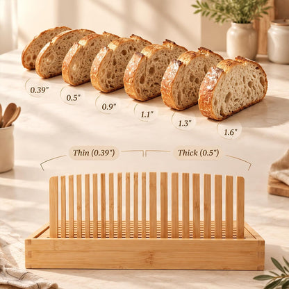Bamboo Bread Slicer for Homemade Breads, Adjustable Cutting Guide