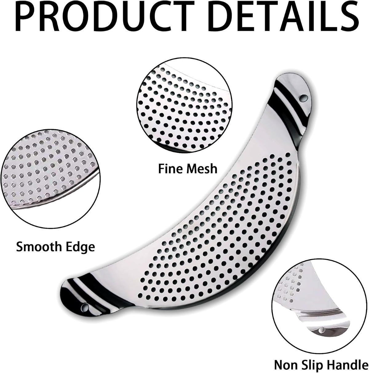Pot Strainer Stainless Steel 2 Pack, Pasta Strainer, Metal Food Strainer for Noodles Fruit Veggies, Suitable for Pots or Containers Up to 10 Inches