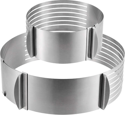 2 Pack Cake Slicer, Stainless Steel Cake Cutter Leveler 7-Layer 6-8 inch and 9-12 inch Adjustable Cake Ring Molds for Baking, Cutting and Slicing Cakes - Silver