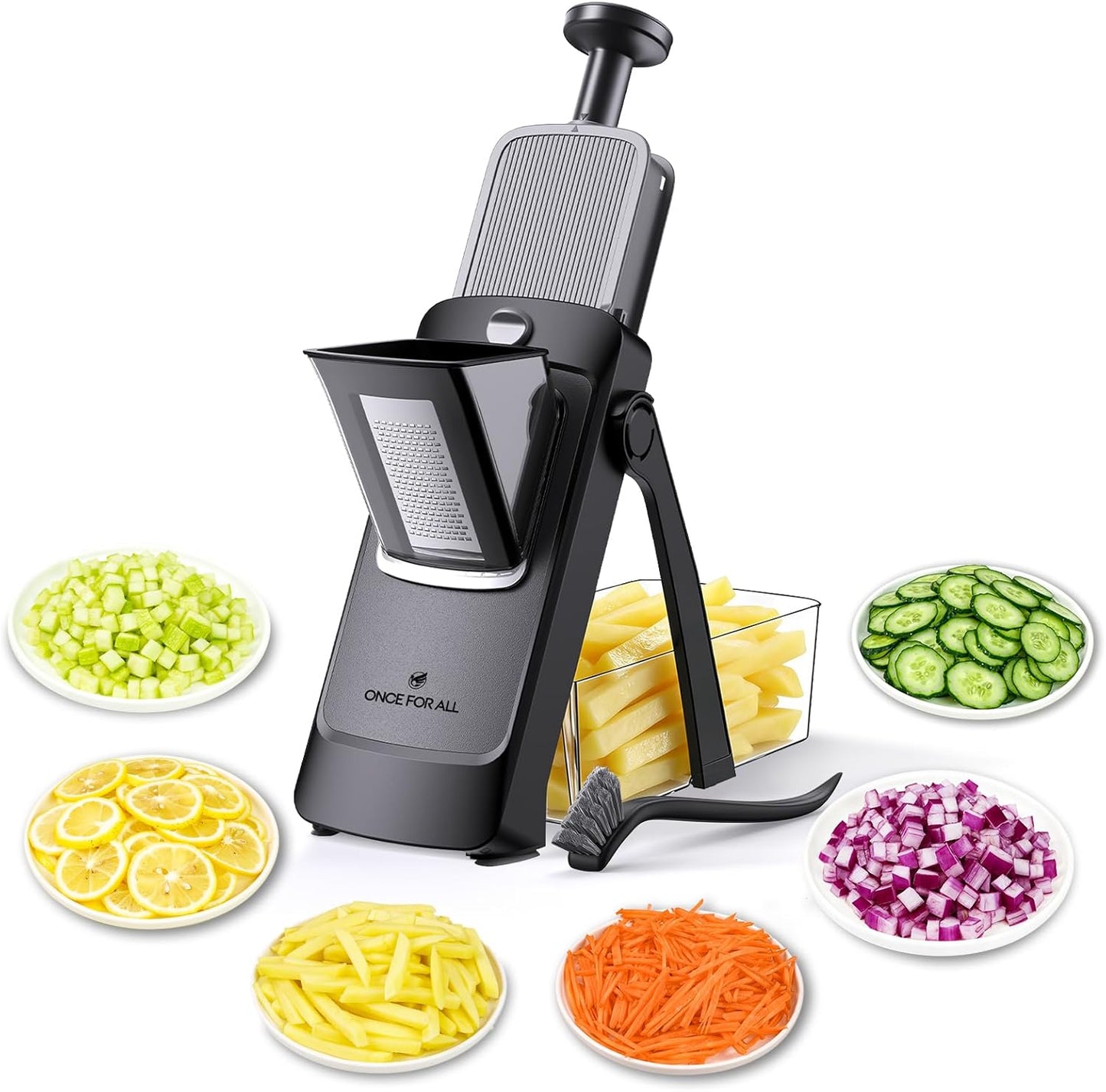 ONCE FOR ALL Upgrade Safe Mandoline Slicer Plus, Biger Size, Adjustable Vegetable Food Chopper Potato Fries Cutter, Detachable Blade, Kitchen Chopping Artifact, Gift (SkyBlue)