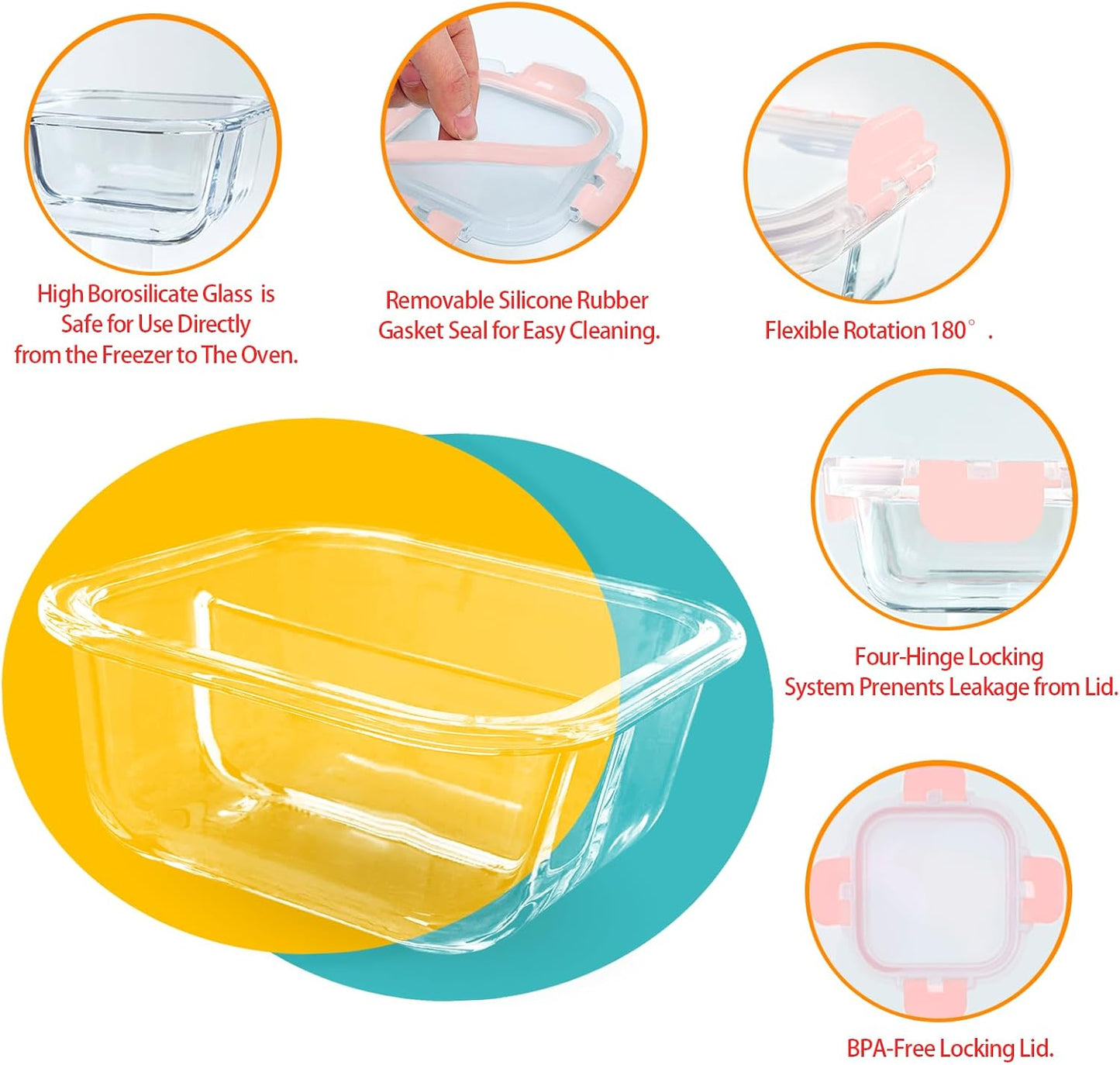 Bariatric Meal Prep Containers, 8 oz Bariatric Portion Control Food Storage Containers with Two 4 oz Compartments (3 Pack), Reusable Glass Snack Containers with BPA Free Airtight Lids