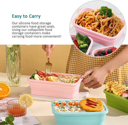 Alimat PluS 40.5oz Silicone Collapsible Food Storage Containers with Lids, 3 Pack Set 1200ml Folding Large Meal Prep Lunch Containers, Microwave, Freezer and Dishwasher Safe