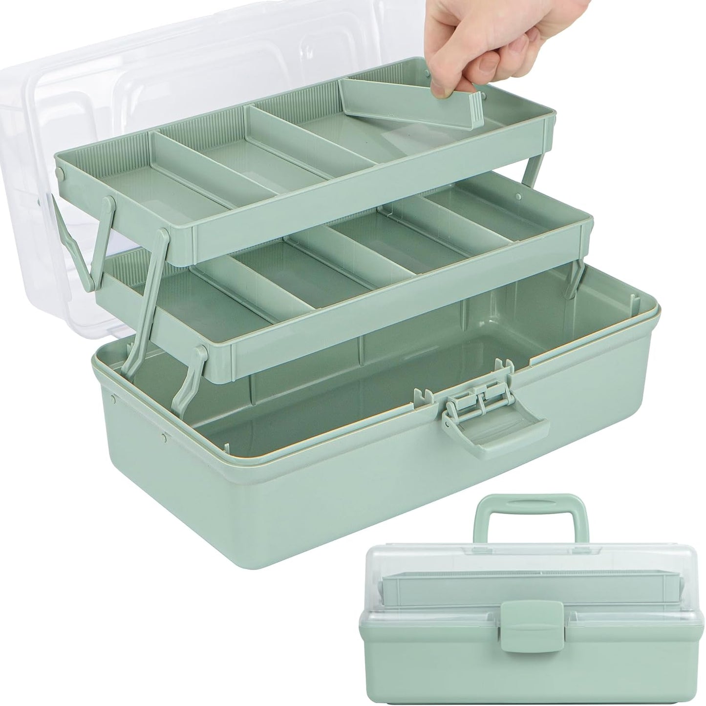 TERGOO 12.5in 3-Layer Multipurpose Craft Organizers and Storage with Adjustable Dividers, Portable Tackle Box, Folding Art & Craft Case for Medicine, Tool, Sewing Organizer (White)