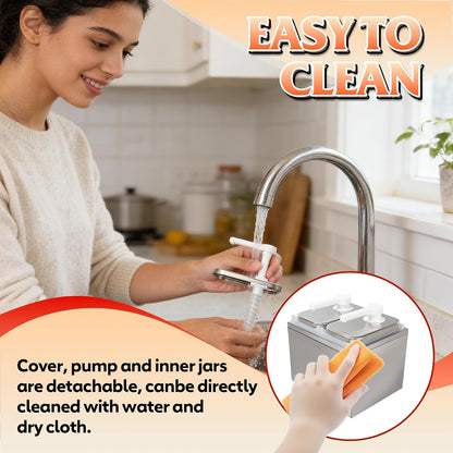 Stainless Steel One-Piece Sauce Pump Dispenser, 1L/2L Condiment Pump with Easy-Press Spring & 360° Nozzle, Detachable Easy Refill Clean, for Kitchen Food Truck Restaurant (1 Pump Head, 1L/EACH)
