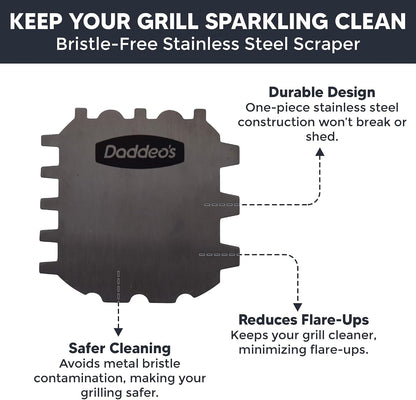 Daddeo's Stainless Steel Barbecue Grill Scraper | Bristle Free | Safe for Gas, Charcoal, Pellet, Wood Burning Grills and Smoker | Gadgets for Men