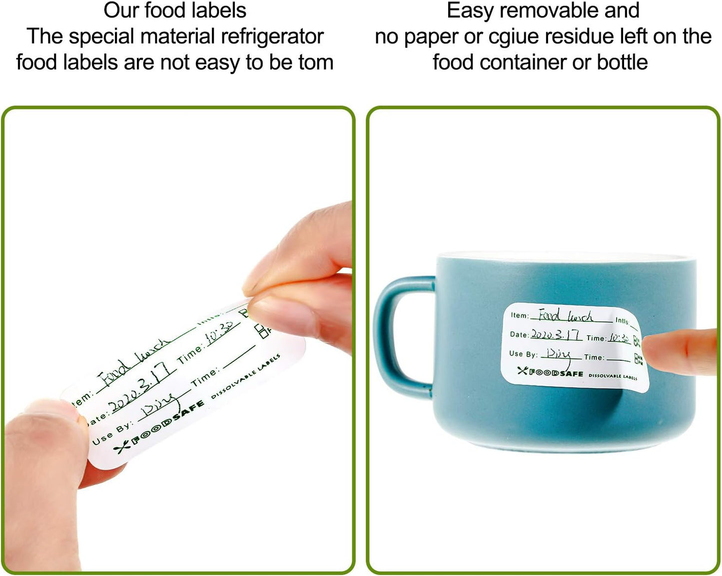 Outus 1500 Pieces Removable Food Labels for Containers 1 x 2 Inch Date Stickers Waterproof Food Storage Freezer Tape Roll Easy Write Clean Oil Resistant for Restaurant Kitchen Home Meal Prep