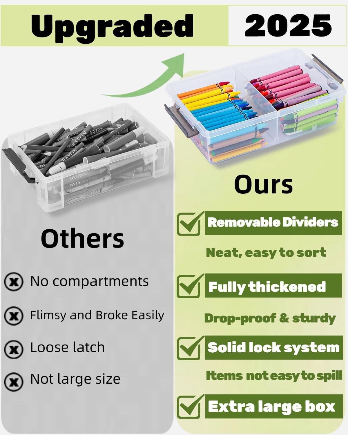 6 Pack Extra Large Pencil Box with Removable Divider, Thickened Pencil Case Bulk, Clear Crayon Marker Organizer Stackable Plastic Small Storage Containers for Pen Craft School Supplies(Grey)