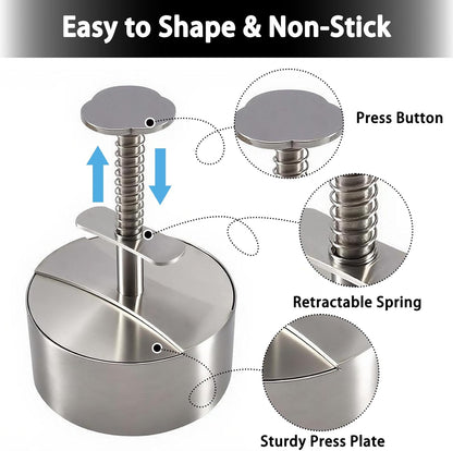 304 Stainless Steel Burger Press, Heavy Duty Adjustable Hamburger Meat Press Maker, Non-Stick Stuffed Patty Molds with150 PCS Hamburger Patty Paper for Beef, Vegetables, Meat, BBQ, Party Grill