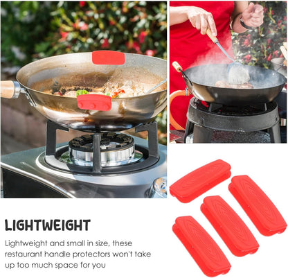 STOBAZA 4 Pieces Heat-Resistant Silicone Non-Slip Pot Handle Covers Set, Anti-scalding Frying Pan and Cast Iron Skillet Handle Sleeves for Kitchen Cooking Safety