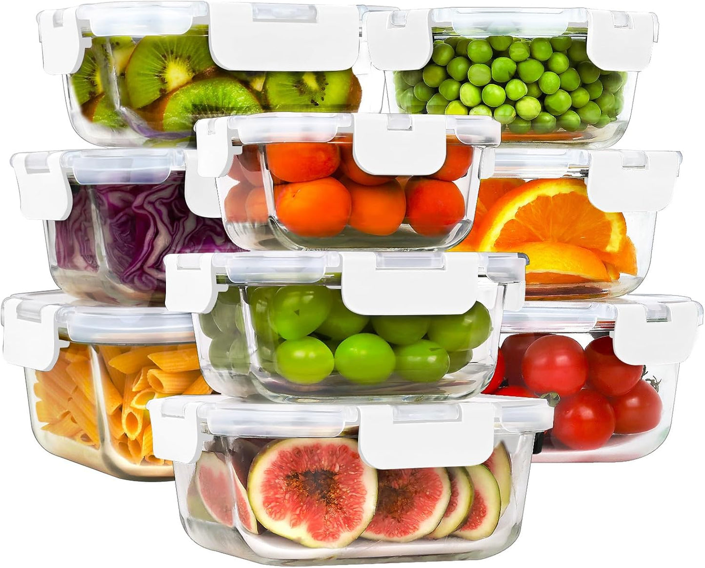 HOMBERKING 18 Piece Glass Food Storage Containers with Lids, Glass Meal Prep Containers, Airtight Lunch Bento Boxes, BPA-Free & Leak Proof, Oven, Freezer and Dishwasher Safe (9 lids & 9 Containers)