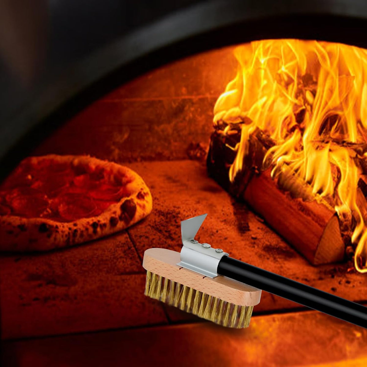 4 Piece Pizza Oven Kit Perforated Pizza Peel 12 Inch Pizza Turning Peel and Pizza Brush Ash Rake Wood Fired Commercial Oven Utensil for Home Restaurant