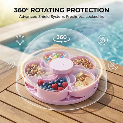 2026 New Divided Spin And Snack Serving Tray, Rotating Snack Box Container With Lid, Multi-Compartment Food Organizer Design, 5-Compartment Rotating Party Platter For Fruit, Nuts (blue)