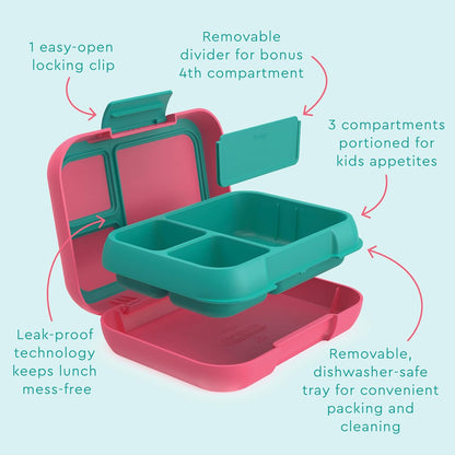 Bentgo Pop - Leak-Proof Lunch Box & Removable Divider for Ages 8+ & Teens - Lunch Container Holds 5 Cups of Food; 3-4 Compartments; Microwave/Dishwasher Safe; 2 Year Warranty (Flame Red/Turquoise)