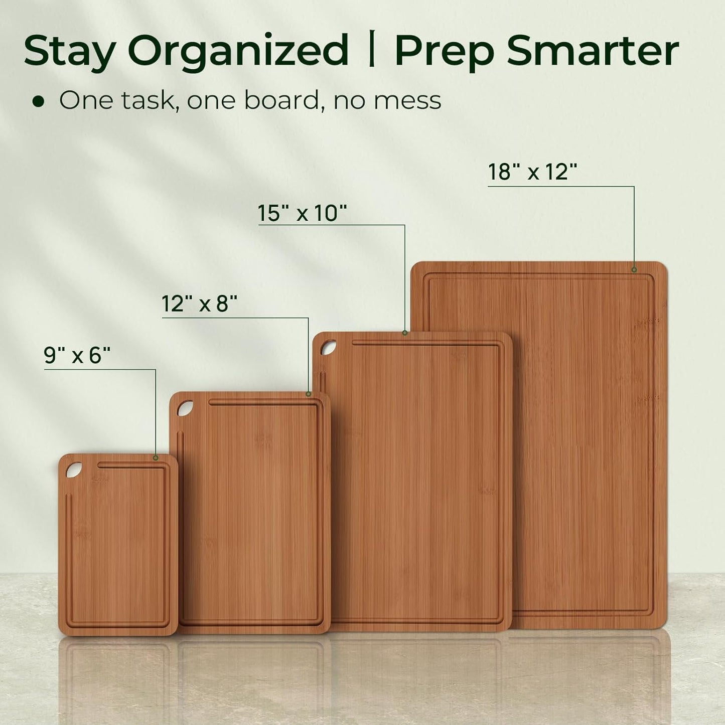 Keechee Wood Cutting Board for Kitchen - Reversible Bamboo Cutting Boards Gift Set of 3 with Juice Groove, Wooden Chopping Board for Meat, Fruit, Vegetables & Cheese (Pre Oiled, Natural)