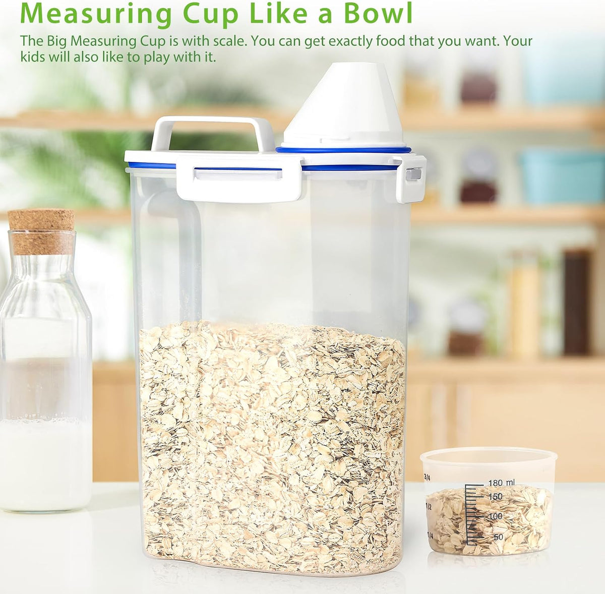 Viretec Rice Storage Container, 15 to 20lb Dry Food Airtight Dispenser, Pet Dog Cat Food Canister, BPA Free Clear Plastic Kitchen and Pantry Bin for Oatmeal, Cereal, Pasta, Flour Pack of 2 Grey