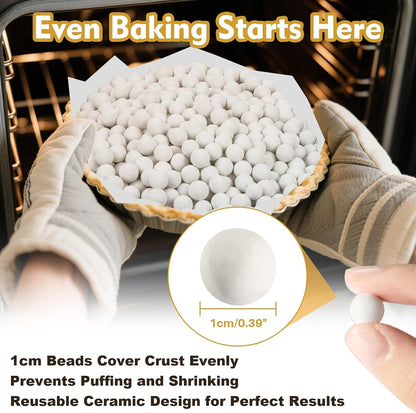 RAINFLOW Ceramic Pie Weights for Blind Baking - 1 LB Reusable Baking Beans