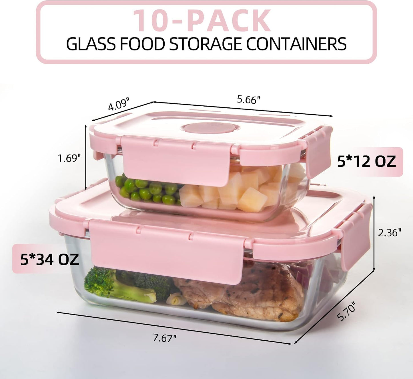 Glass Food Storage Containers 10 Pack, Meal Prep Containers with Snap Locking Lids Airtight Built in Air Vents, Glass Lunch Containers, Microwave/Dishwasher Safe, Navy Blue