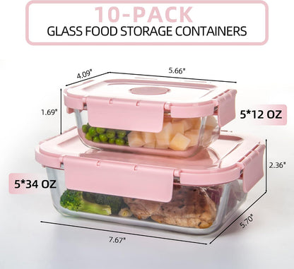 Glass Food Storage Containers 10 Pack, Meal Prep Containers with Snap Locking Lids Airtight Built in Air Vents, Glass Lunch Containers, Microwave/Dishwasher Safe, Navy Blue