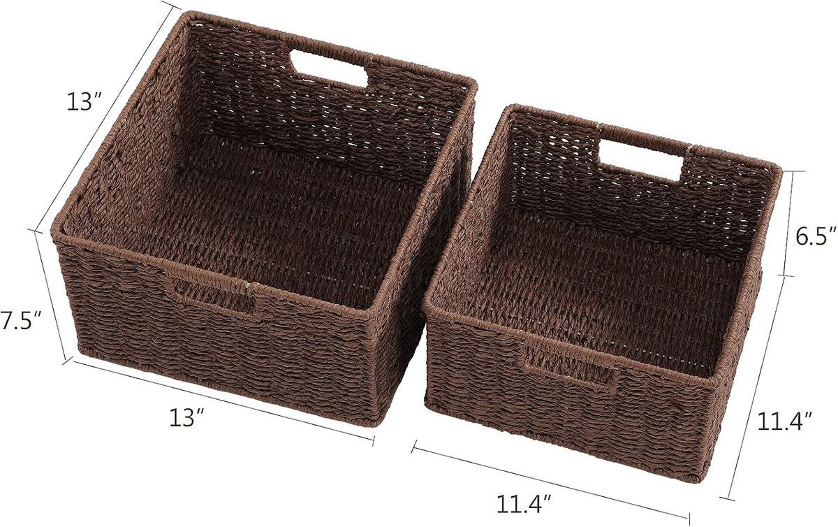HOONEX Water Hyacinth Storage Baskets, Wicker Baskets for Storage, Hand Woven Baskets with Carry Handles, Set of 2, Natural