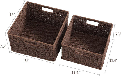 HOONEX Water Hyacinth Storage Baskets, Wicker Baskets for Storage, Hand Woven Baskets with Carry Handles, Set of 2, Natural