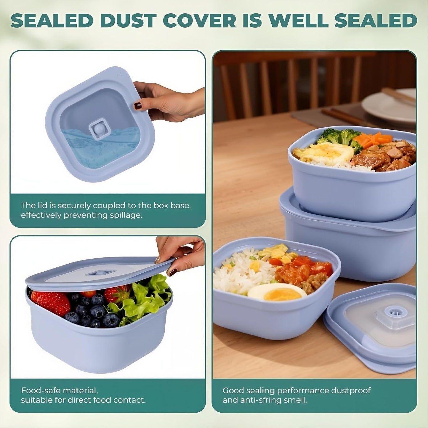 3-Piece Nesting Vented Plastic Food Containers with Lids Airtight Leakproof Meal Prep Containers Set BPA-Free Reusable Silicone Food Containers Lunch Boxes (White)