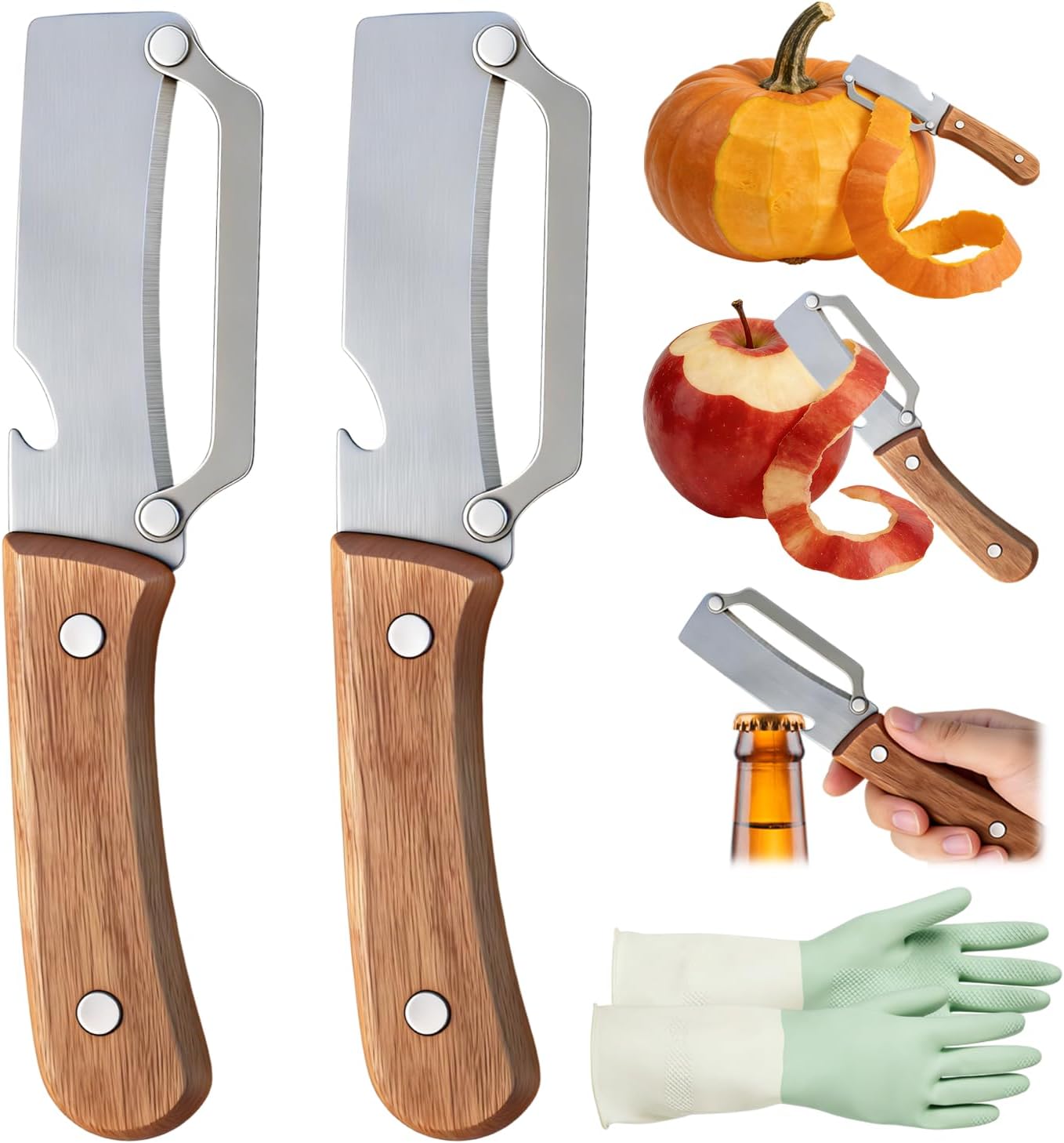 Multi-Functional Vegetable Peeler for Kitchen, Stainless Steel Vegetable and Fruit Peeler with Wooden Handle and Bottle Opener, Peelers for Kitchen, for Fruit Pumpkin Papaya Potato Carrot Apple