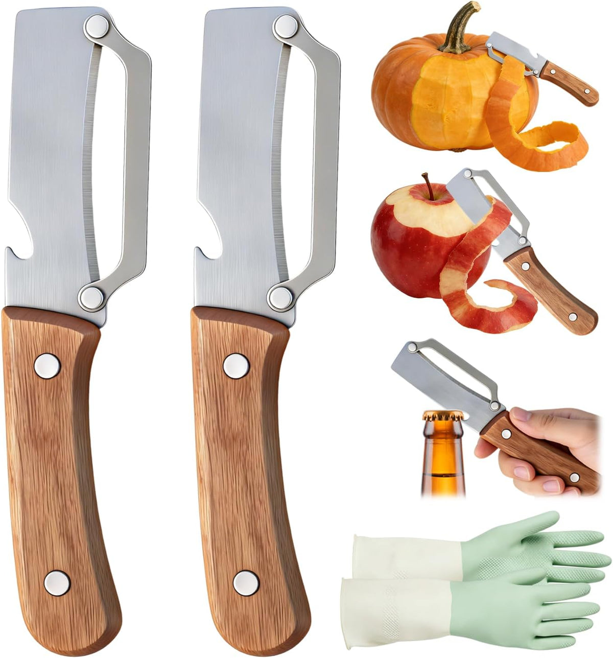 Multi-Functional Vegetable Peeler for Kitchen, Stainless Steel Vegetable and Fruit Peeler with Wooden Handle and Bottle Opener, Peelers for Kitchen, for Fruit Pumpkin Papaya Potato Carrot Apple