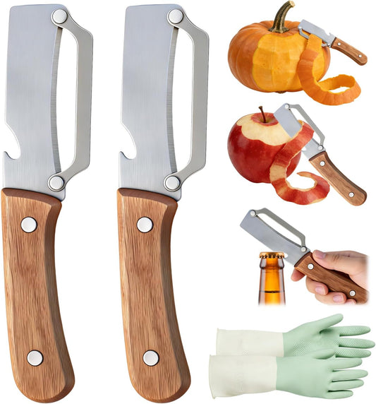 Multi-Functional Vegetable Peeler for Kitchen, Stainless Steel Vegetable and Fruit Peeler with Wooden Handle and Bottle Opener, Peelers for Kitchen, for Fruit Pumpkin Papaya Potato Carrot Apple