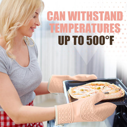 Silicone Oven Mitts, Heat Resistant 2PCS Oven Mitts with Soft Cotton Lining, Waterproof Non-Slip Grip Oven Glove, Kitchen Potholder Mits for BBQ, Baking, Cooking, 12.5 Inch - Grey