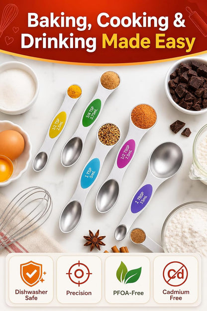 Magnetic Measuring Cups and Spoons Set304 Stainless Steel Dual Scale Set of 15, Strong N52 Magnetic Nesting Design with Leveler, for Dry&Liquid Ingredients, Dishwasher Safe(Colorful)