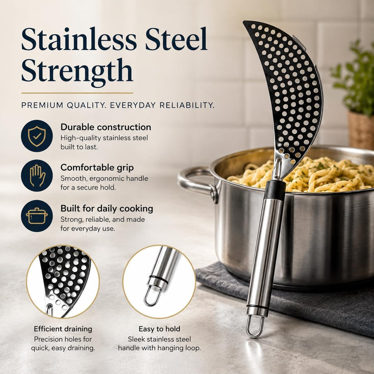 Steel Pan Strainer, Ground Beef Grease Drainer Kitchen Tool