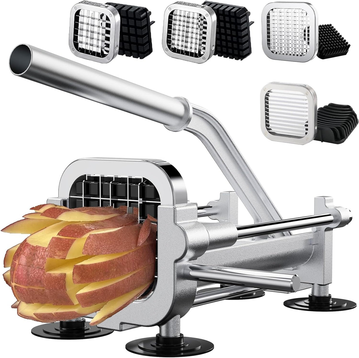 Eascandy French Fry Cutter, Heavy Duty Potato Slicer, Stainless Steel Potato Chopper Set with 1/2 and 3/8 Inch Blades for Sweet Potato, Carrot, Yam, Cucumbers.