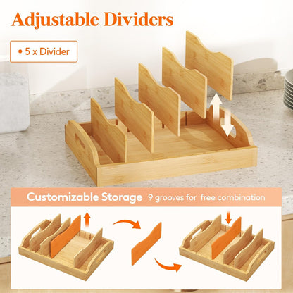 Lifewit Bamboo Lid Organizers for Inside Cabinet with 5 Sections