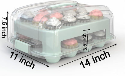 Top Shelf Elements Cupcake Carrier, EXTRA TALL LID, Green Cupcake Holder Carries 24 Standard-Size Cupcakes, Muffin Traveler Two Tier Stand Reusable Cupcake Box