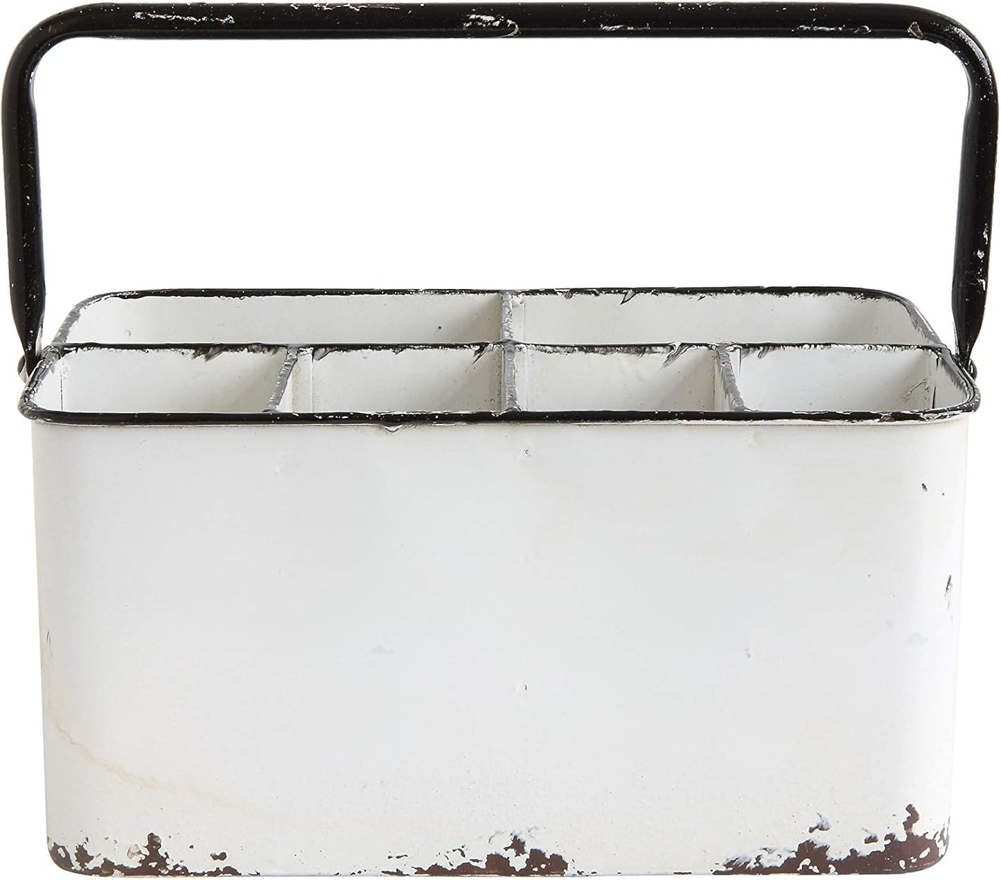 Creative Co-Op Farmhouse Metal Storage Caddy with 6 Compartments and Handle, Distressed Blue and White