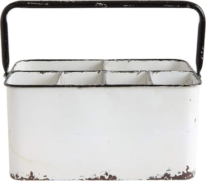 Creative Co-Op Farmhouse Metal Storage Caddy with 6 Compartments and Handle, Distressed Blue and White