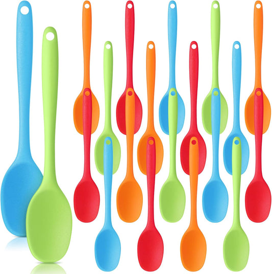 Rtteri 20 Pieces Silicone Serving Spoons Set Nonstick Heat Resistant Small Cooking Baking Spoons for Mixing, Baking, Stirring, Turning, Scraping Kitchen