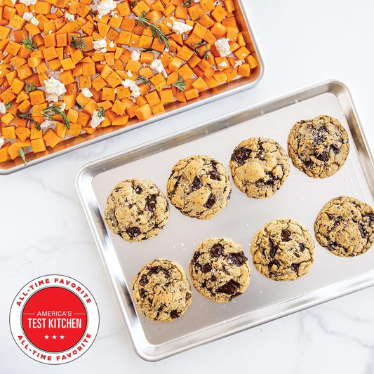 Nordic Ware Naturals Half Sheet Set - USA Made Aluminum Commercial Quality Sheet Pan for Baking or Roasting, Encapsulated Galvanized Steel Rim Prevents Warping, 2pk Half + Lid