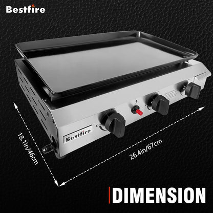Bestfire Dual Fuel Propane Gas Charcoal Grill Combo Black Dual Lids, Flat Top Grill With 2 Side Shelves for BBQ, Outdoor and Backyard Cooking