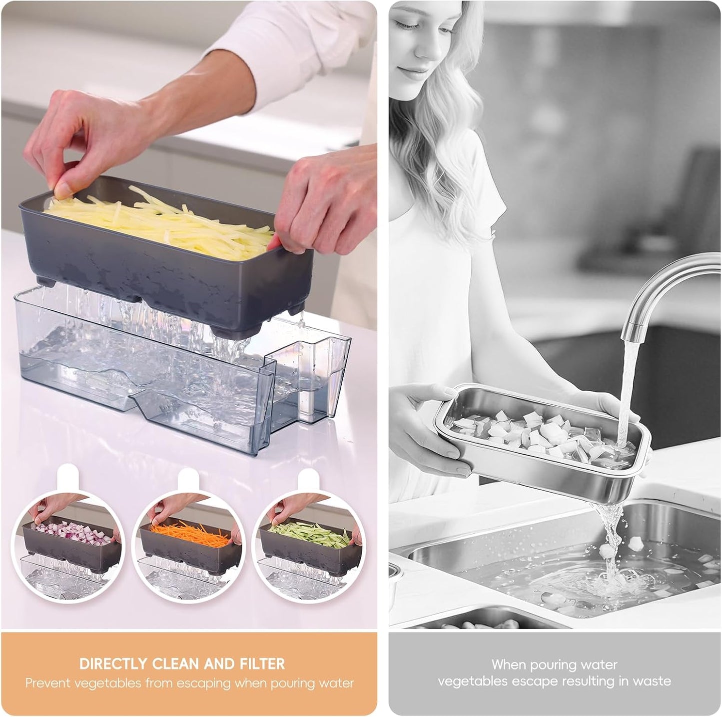 ONCE FOR ALL Safe Mandoline Slicer For Kitchen, Food Veggie Slicer, Gray