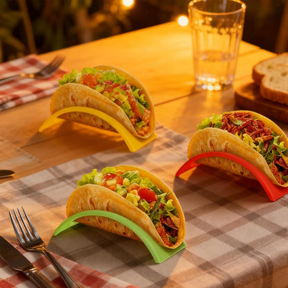 120 Pack Individual Taco Holders Stands, Colorful Taco Holders, Plastic Taco Rack, Dishwasher Safe, Bulk Stackable Taco Stands for Family Gatherings, Parties, Large Events, Restaurants