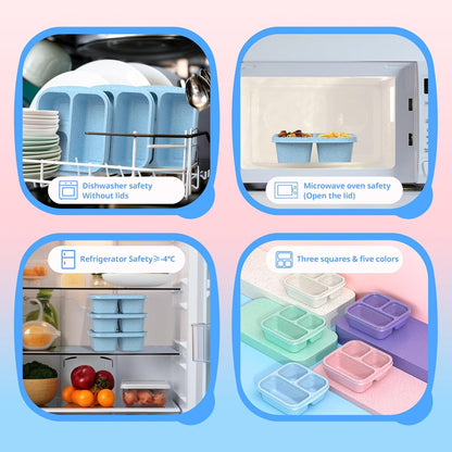 Snack Boxes (3 Pack) - Stackable Bento Boxes with 3 Compartments, Meal Prep Containers Reusable, Lightweight Lunch Containers for Kids and Adults, BPA Free (Blue)