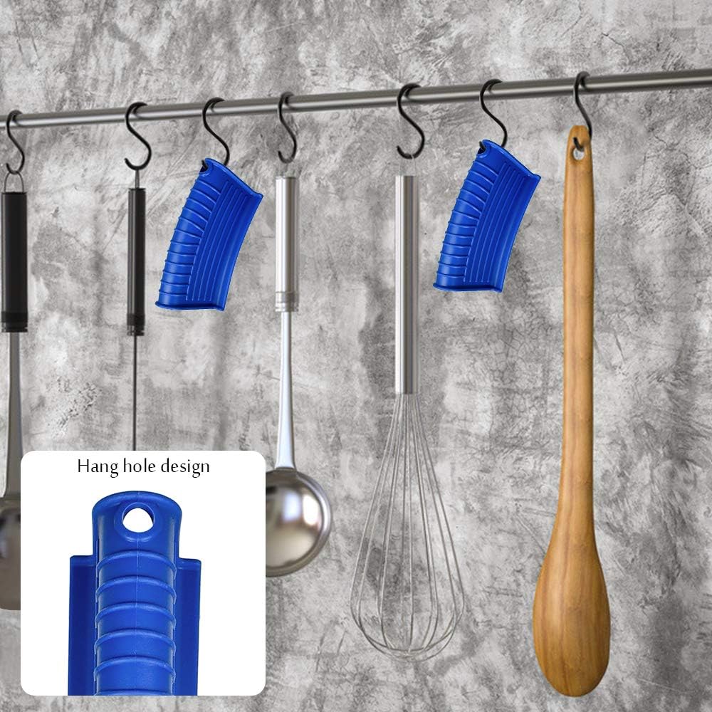 Silicone Assist Handle Holder, Hot Skillet Handle Covers Pot Grip Handle Sleeve Cast Iron Skillets Non-Slip Heat Resistant Pan Grip Cover for Cast Iron Woks Frying Pans Griddles Skillets (Blue)