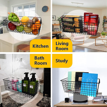 Joben Oligey 3 Set [Extra Large] Hanging Wall Wire Baskets, Farmhouse Food Storage Kitchen Pantry Laundry Closet Garage RV, White