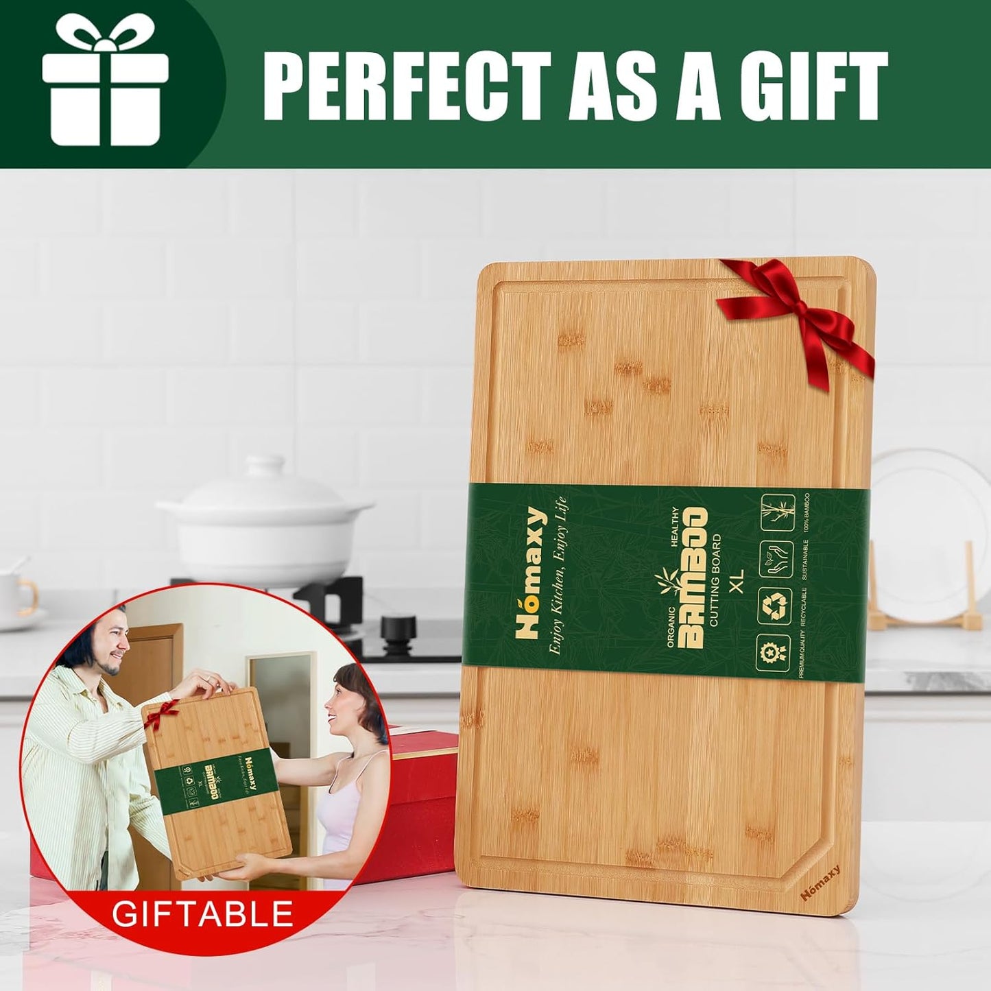 Homaxy Extra Large Bamboo Cutting Boards for Kitchen, 18x12.5" Wood XL Cutting Board with Juice Groove, Butcher Block Wooden Chopping Board for Kitchen, Meat, Cheese, Fruit & Vegetables - Pre Oiled