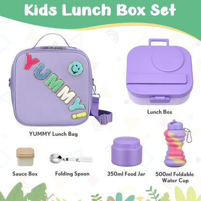 Kids Bento Lunch Box with 12oz Soup Thermo, Kids Leakproof Lunch Food Container with 4 Compartments, Insulated Lunch Bag & Water Cup for Girls Boys to School Travel