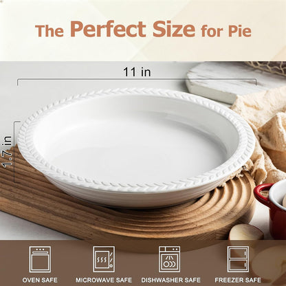 Deep Dish Pie Pan with Lid, 11 inch Ceramic Pie Dish, Round Baking Dish for Apple, Quiche, Pot Pies, Tart, etc, Microwave, Dishwasher, and Oven Safe