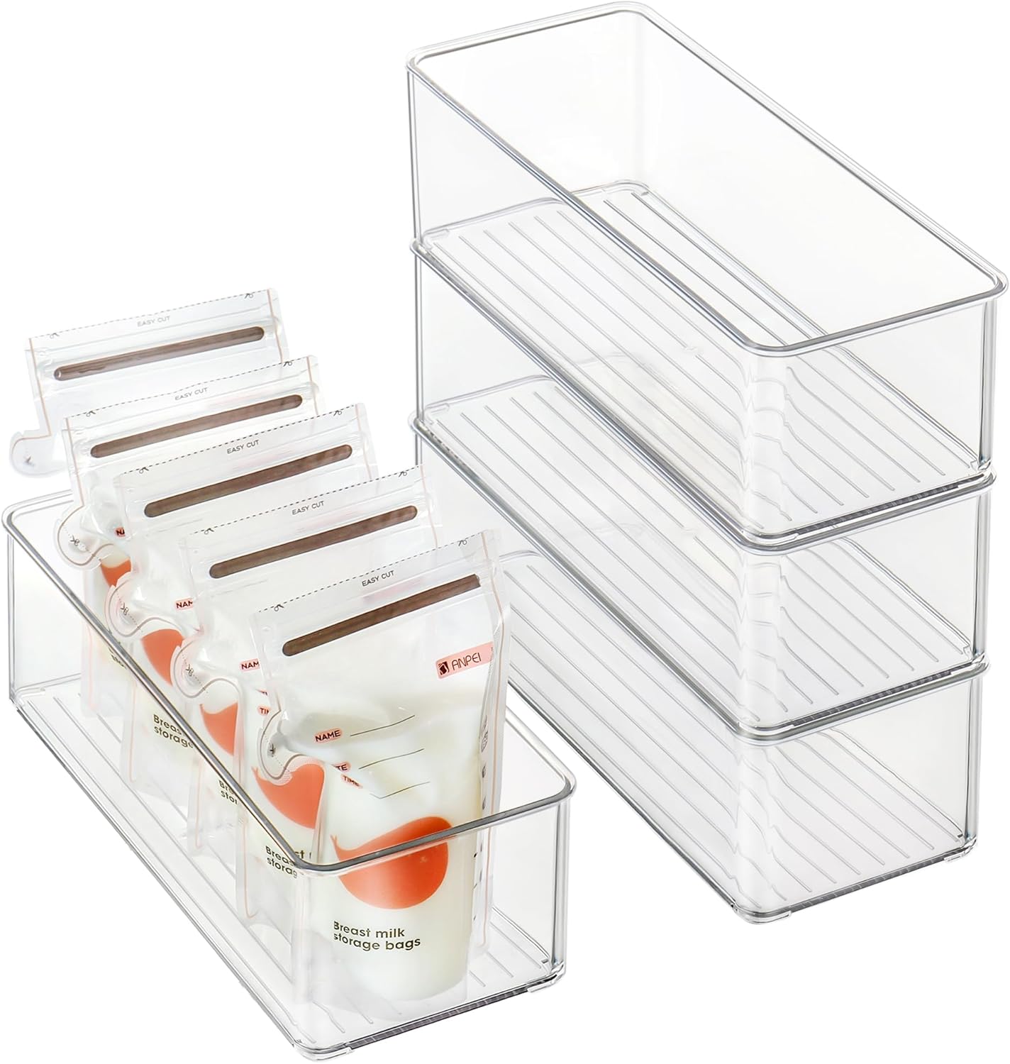 Heyuzb 8 PACK Freezer Organizer Bins Fridge Organizers and Storage Stackable Refrigerator Organizers Bins with Side Handles Clear Storage Bins for Pantry, Under Sink, Kitchen Cabinet